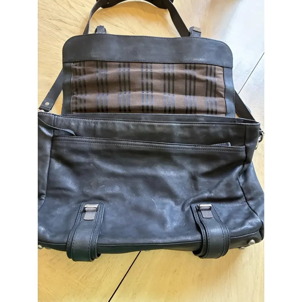 VTG Frye Logan Top Handle Black Distress Leather Briefcase Messenger Laptop Bag
